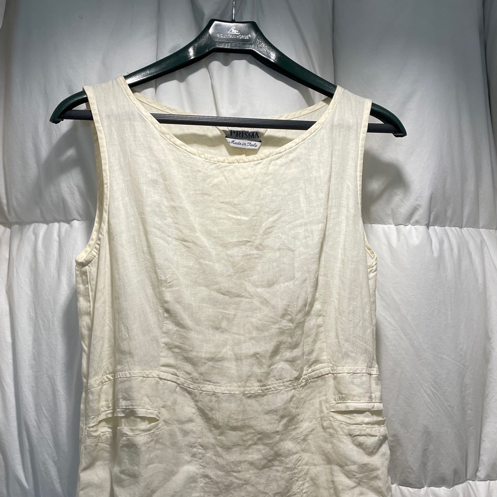 Cream Linen Sleeveless Dress
